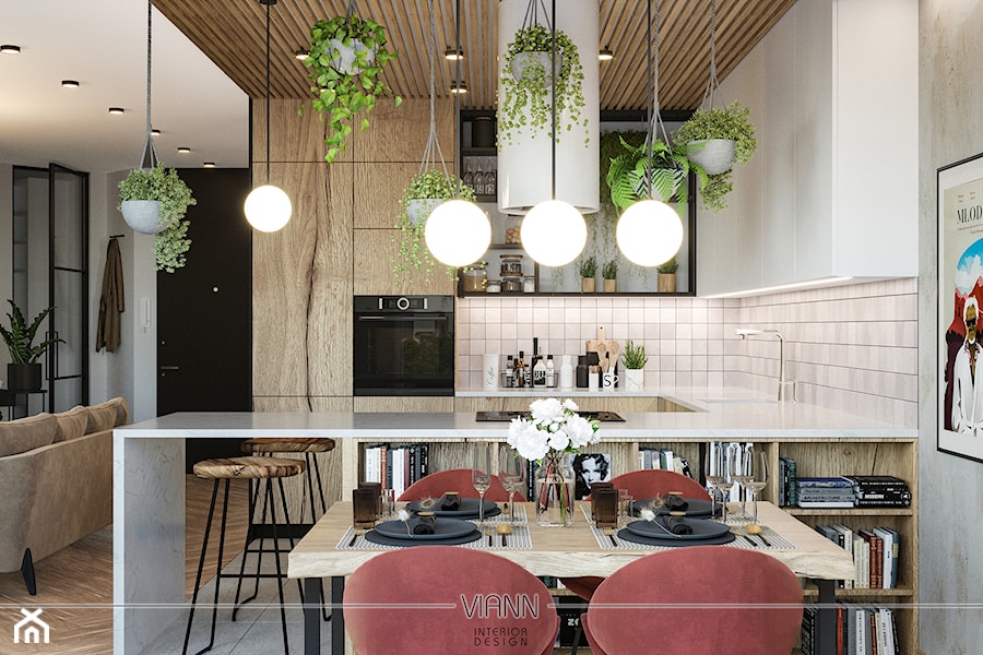 Jadalnia z widokiem na kuchnie - zdjęcie od VIANN Interior Design