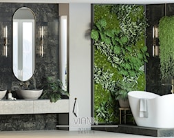 Botaniczna łazienka w ciemnych płytkach - zdjęcie od VIANN Interior Design - Homebook