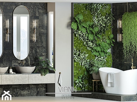 Aranżacje wnętrz - Łazienka: Botaniczna łazienka w ciemnych płytkach - VIANN Interior Design. Przeglądaj, dodawaj i zapisuj najlepsze zdjęcia, pomysły i inspiracje designerskie. W bazie mamy już prawie milion fotografii!