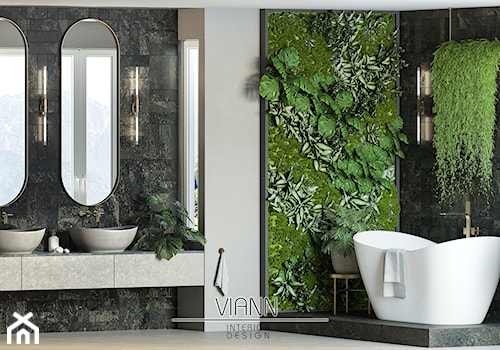 Botaniczna łazienka w ciemnych płytkach - zdjęcie od VIANN Interior Design