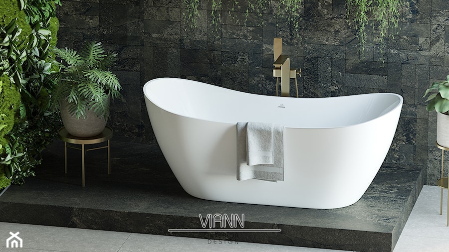 Botaniczna łazienka w ciemnych płytkach - zdjęcie od VIANN Interior Design