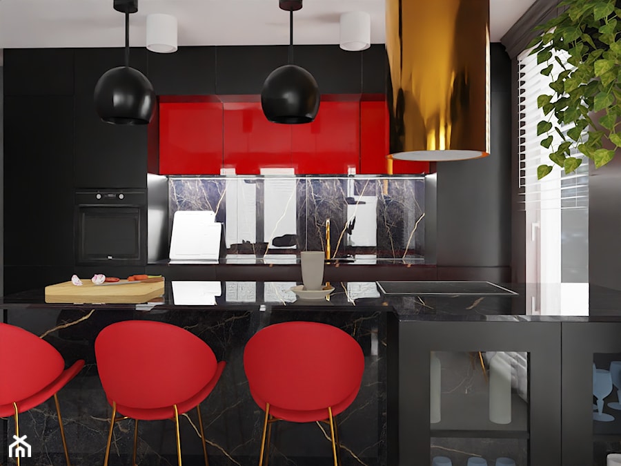 Kuchnia z czerwonym akcentem - zdjęcie od Stadesign