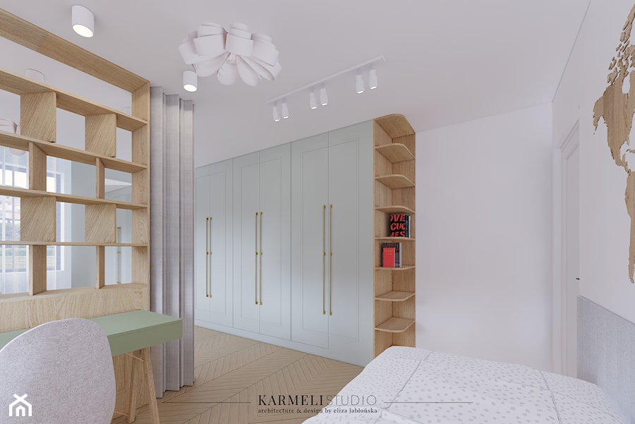Sypialnia dla dwóch dziewczynek w pistacjowym kolorze - zdjęcie od Karmeli Studio