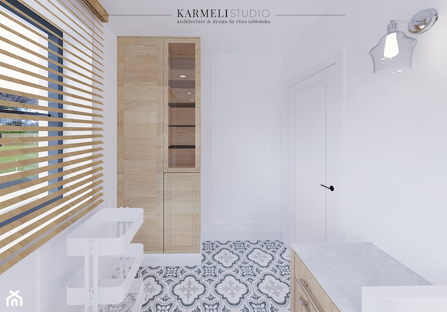 Łazienka w stylu amerykańskim z podłogą patchwork - zdjęcie od Karmeli Studio