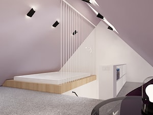 Sypialnia na antresoli w kolorze fioletowym - zdjęcie od Karmeli Studio