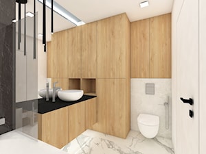 Nowoczesne mieszkanie/ mała łazienka/ szare czarne płytki drewno marmur - zdjęcie od SZTUKA i WNĘTRZA