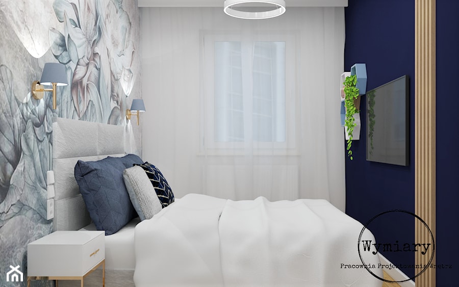 Sypialnia z granatem i tapetą - zdjęcie od Pracownia projektowania wnętrz Wymiary