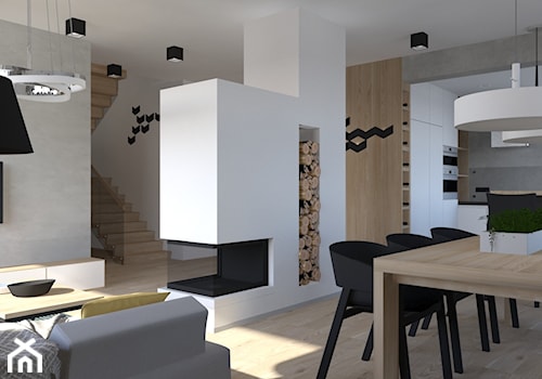 dom Ciężków - Średni biały salon z kuchnią z jadalnią, styl nowoczesny - zdjęcie od Aleksandra Podsiadła