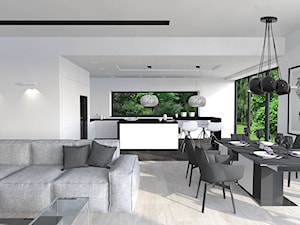 dom Rąbień - Duża biała jadalnia w salonie, styl minimalistyczny - zdjęcie od Aleksandra Podsiadła