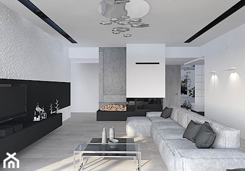 dom Rąbień - Mały biały szary salon, styl minimalistyczny - zdjęcie od Aleksandra Podsiadła