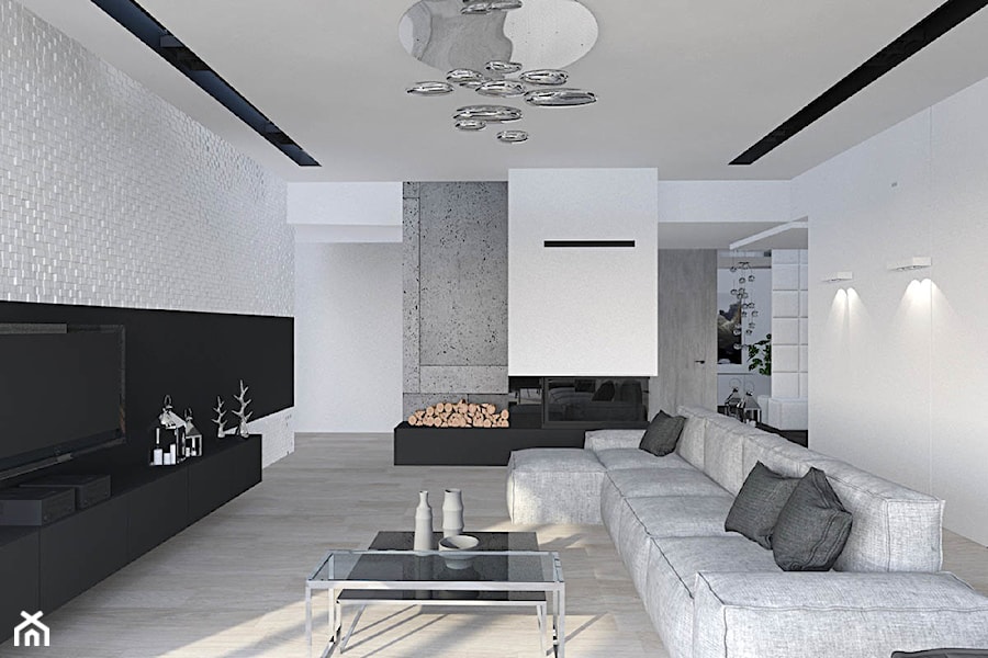 dom Rąbień - Mały biały szary salon, styl minimalistyczny - zdjęcie od Aleksandra Podsiadła