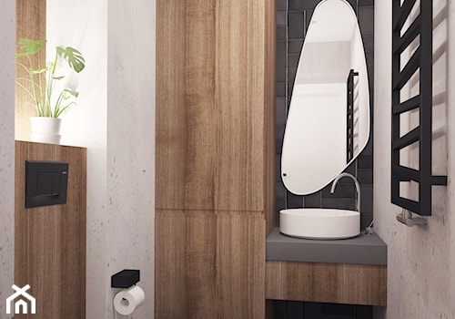 Dwie strefy, z akcentem loftowym - Mała z lustrem z punktowym oświetleniem łazienka, styl industrialny - zdjęcie od Lume design studio