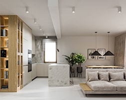 Minimalistyczna przestrzeń, wypełniona domowym ciepłem - Średni beżowy biały salon z kuchnią z jadal ... - zdjęcie od Lume design studio - Homebook
