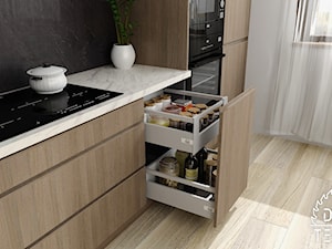 Kuchnia o drewnianych frontach i wolnych półkach - Kuchnia, styl nowoczesny - zdjęcie od Drew-Technik