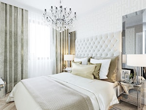 Apartament - Mechelinki - Mała biała sypialnia, styl glamour - zdjęcie od MEBLOŚCIANKA STUDIO