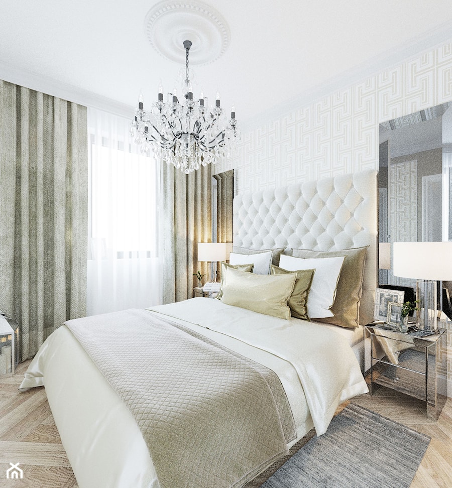 Apartament - Mechelinki - Mała biała sypialnia, styl glamour - zdjęcie od MEBLOŚCIANKA STUDIO