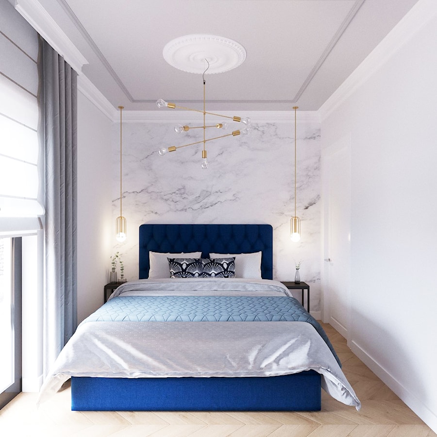 Gdańsk apartament na wynajem - Mała biała sypialnia, styl nowoczesny - zdjęcie od MEBLOŚCIANKA STUDIO