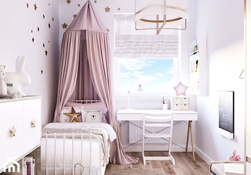 Pokój dla dziewczynki - Mały różowy szary pokój dziecka dla dziecka dla dziewczynki, styl skandynawski - zdjęcie od MEBLOŚCIANKA STUDIO