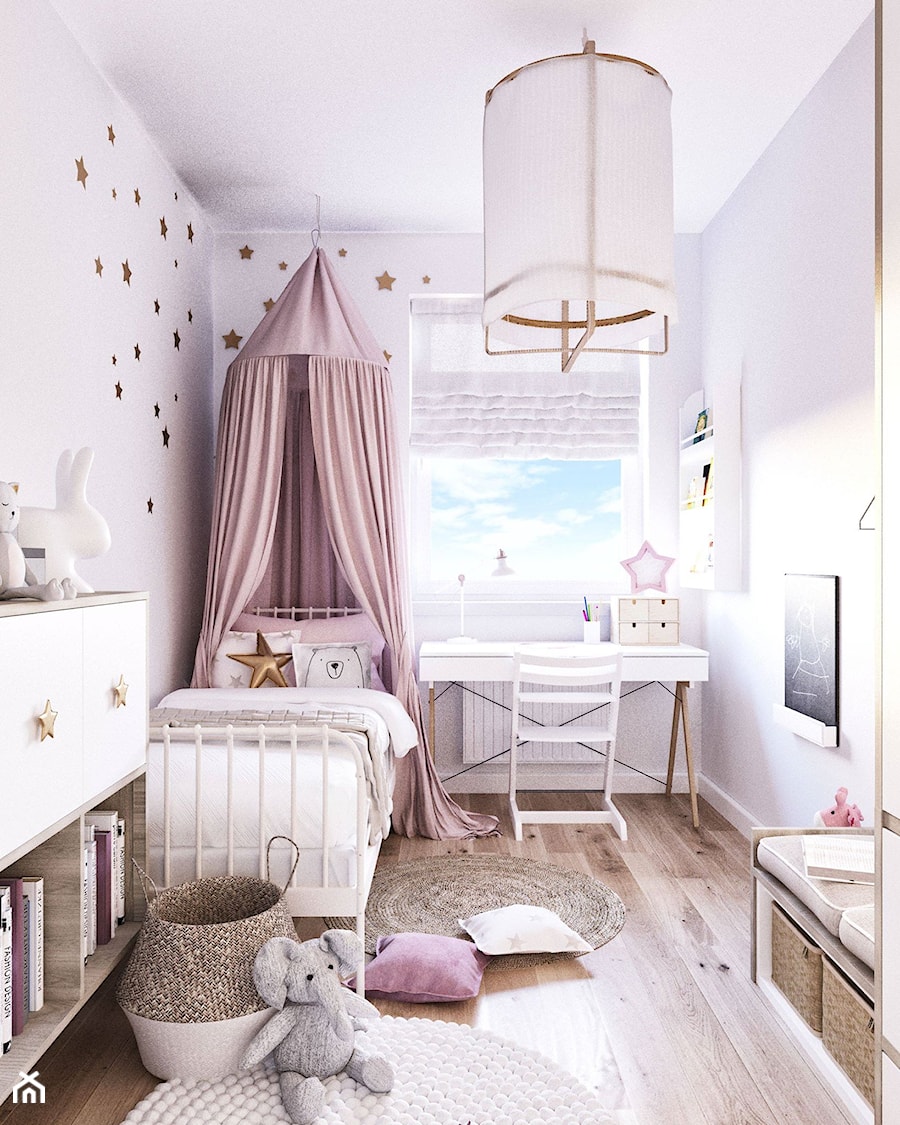 Pokój dla dziewczynki - Mały różowy szary pokój dziecka dla dziecka dla dziewczynki, styl skandynawski - zdjęcie od MEBLOŚCIANKA STUDIO