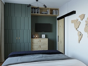 Suchy Dwór - Mała biała zielona sypialnia, styl industrialny - zdjęcie od MEBLOŚCIANKA STUDIO