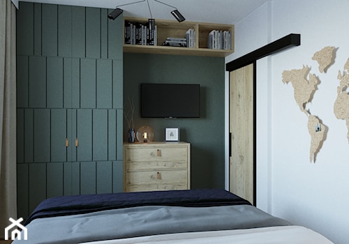 Suchy Dwór - Mała biała zielona sypialnia, styl industrialny - zdjęcie od MEBLOŚCIANKA STUDIO