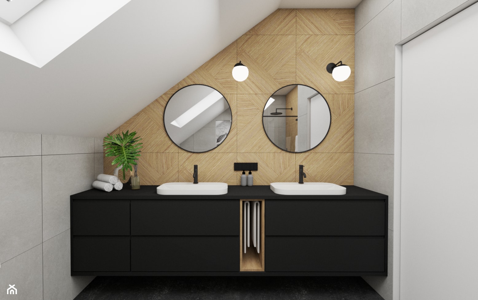 Łazienka z pralnią na poddaszu w domu jednorodzinnym - zdjęcie od Magda Ciurkot Architektura Wnętrz - Homebook