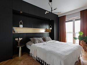 REALIZACJA -wnętrza apartamentu w Warszawie - Średnia biała czarna sypialnia, styl nowoczesny - zdjęcie od The Wall Pracownia Architektury i Wnętrz