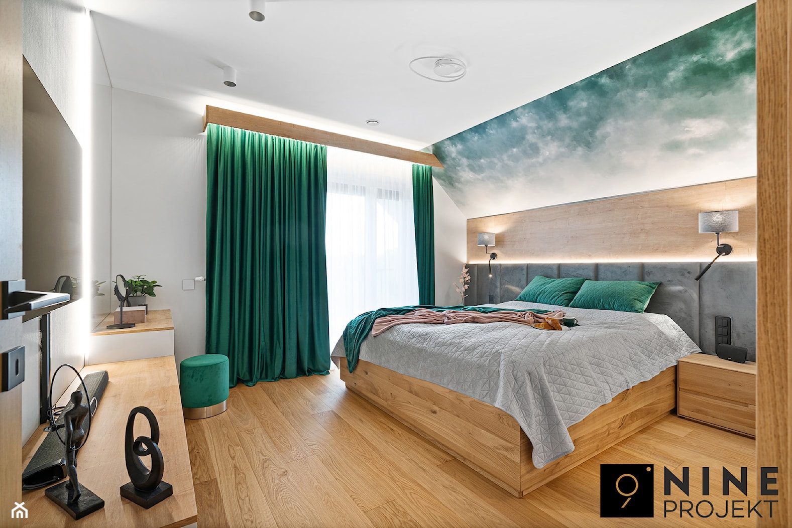 sypialnia w kolorze zieleni - zdjęcie od nineprojekt - Homebook