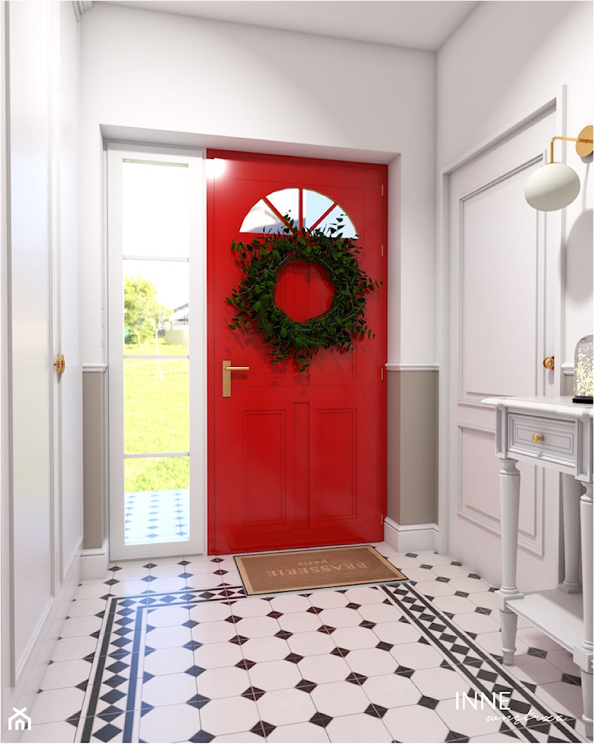 Czerwone drzwi wejściowe - zdjęcie od Inne Wnętrza - Homebook