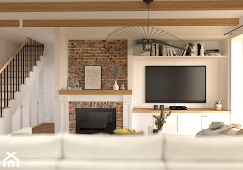 Ściana kominkowo-telewizyjna w salonie - zdjęcie od Inne Wnętrza