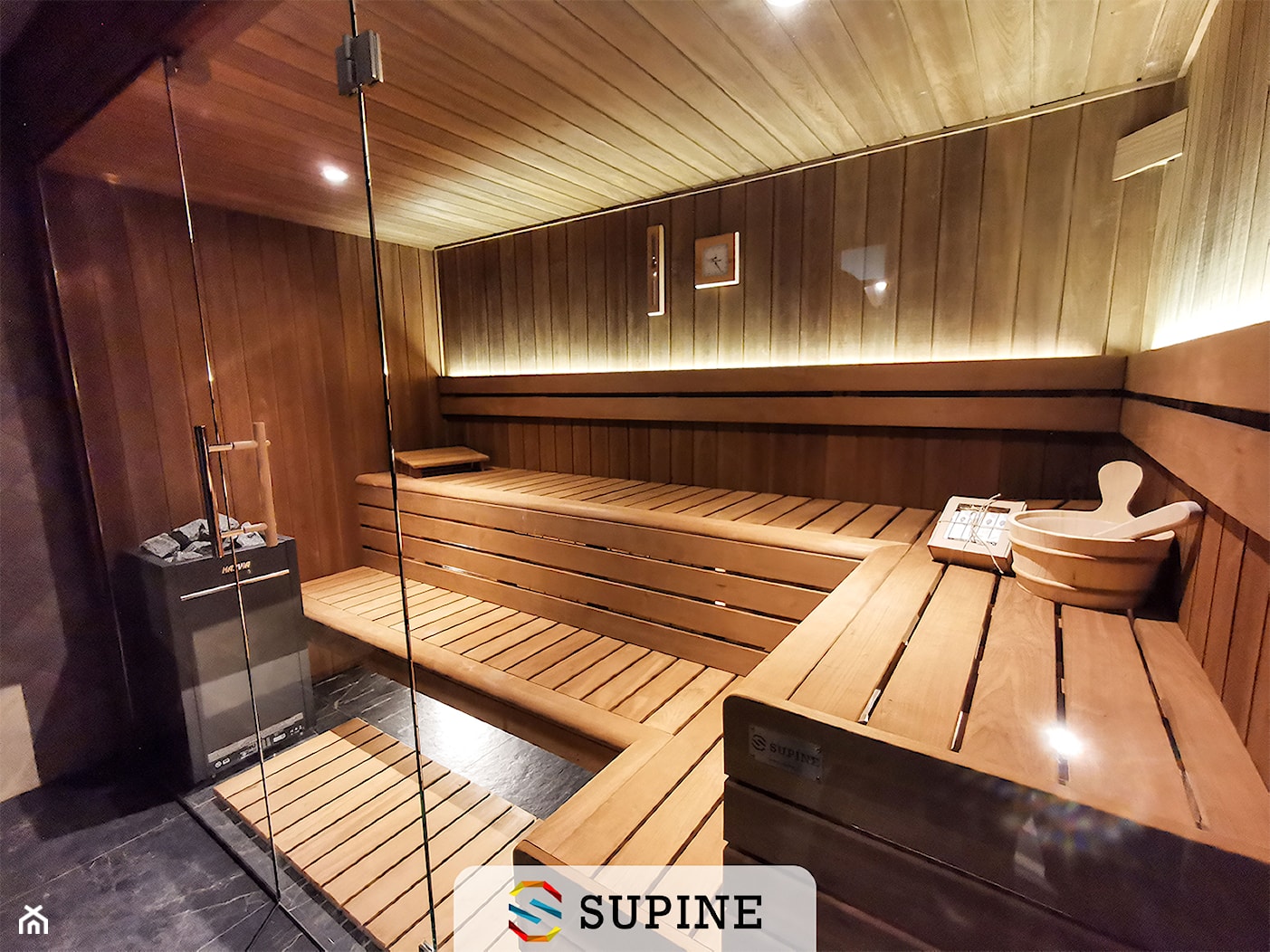 Sauna domowa w drewnie z lipy termowanej - Wnętrza publiczne, styl skandynawski - zdjęcie od Supine - Homebook