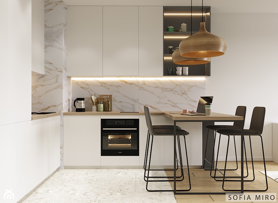 Projekt 4 - Średnia otwarta biała z zabudowaną lodówką kuchnia w kształcie litery l, styl nowoczesny - zdjęcie od Sofia Miro
