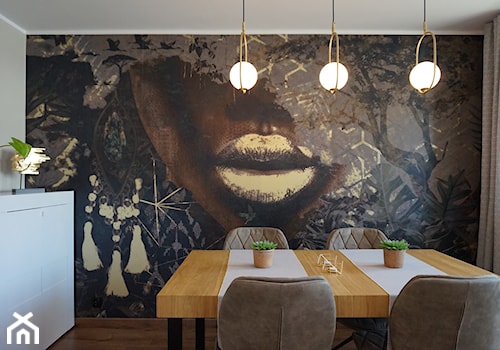 Cudowna przemiana - Mała beżowa brązowa czarna jadalnia w salonie, styl nowoczesny - zdjęcie od Zrób Mi Wnętrze