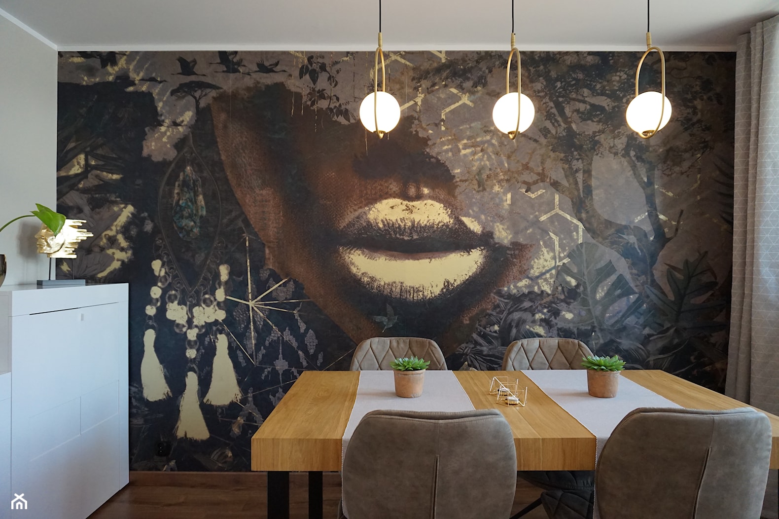 Cudowna przemiana - Mała beżowa brązowa czarna jadalnia w salonie, styl nowoczesny - zdjęcie od Zrób Mi Wnętrze - Homebook