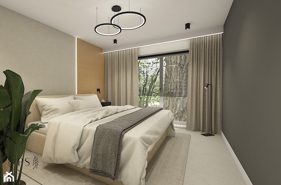Minimalistyczna sypialnia z lamelami - zdjęcie od piękno stylu