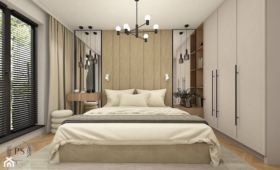 Sypialnia z tapicerowaną ścianą - zdjęcie od piękno stylu