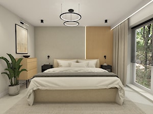 Sypialnia z drewnianymi lamelami - zdjęcie od piękno stylu