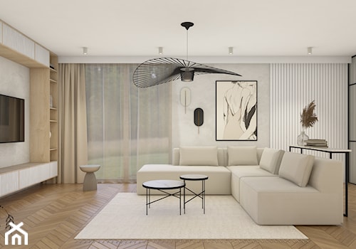 Jasny, minimalistyczny salon - zdjęcie od piękno stylu