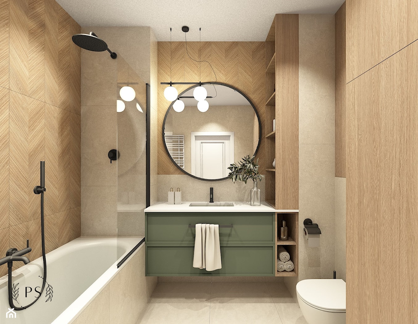 Łazienka z okrągłym lustrem - zdjęcie od piękno stylu - Homebook
