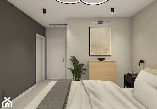 Minimalistyczna sypialnia z antracytową ścianą - zdjęcie od piękno stylu