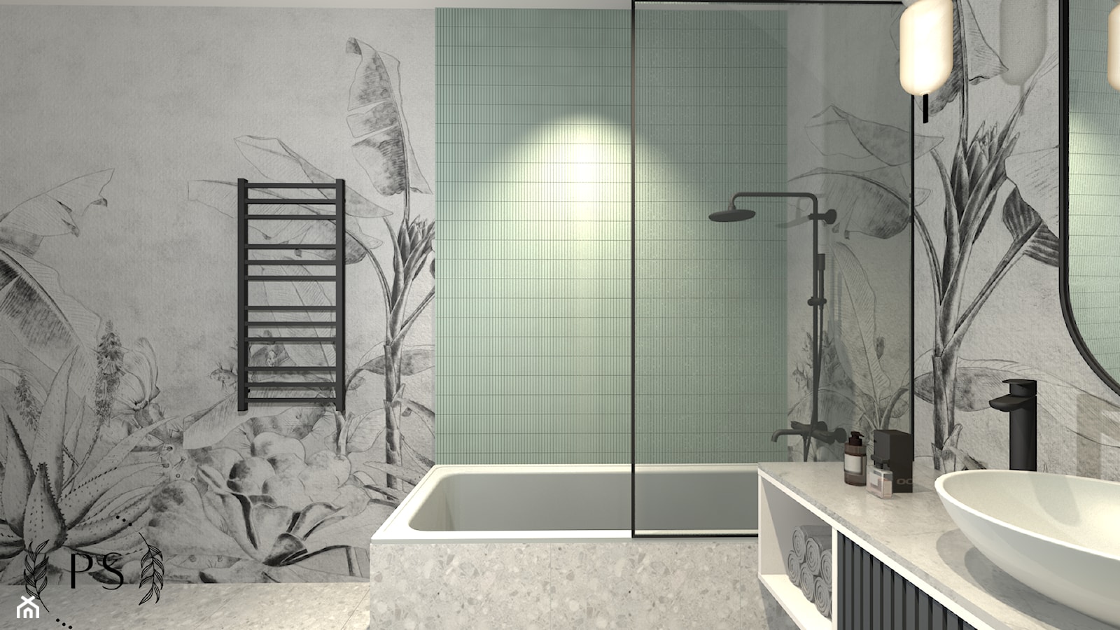 Łazienka w stylu nowoczesnym z mozaiką w miętowym odcieniu zieleni. - zdjęcie od piękno stylu - Homebook