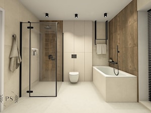 Minimalistyczna łazienka z ryflowanymi płytkami ala drewno - zdjęcie od piękno stylu