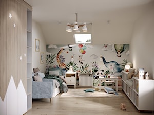 Prywatny dom - Średni biały niebieski pokój dziecka dla dziecka dla chłopca dla dziewczynki, styl skandynawski - zdjęcie od Iryna Bohun
