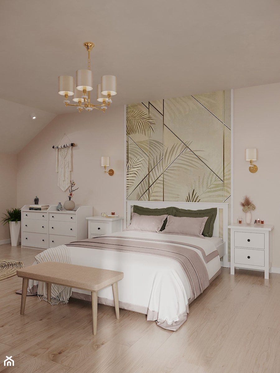 Prywatny dom - Duża beżowa biała różowa sypialnia, styl nowoczesny - zdjęcie od Iryna Bohun