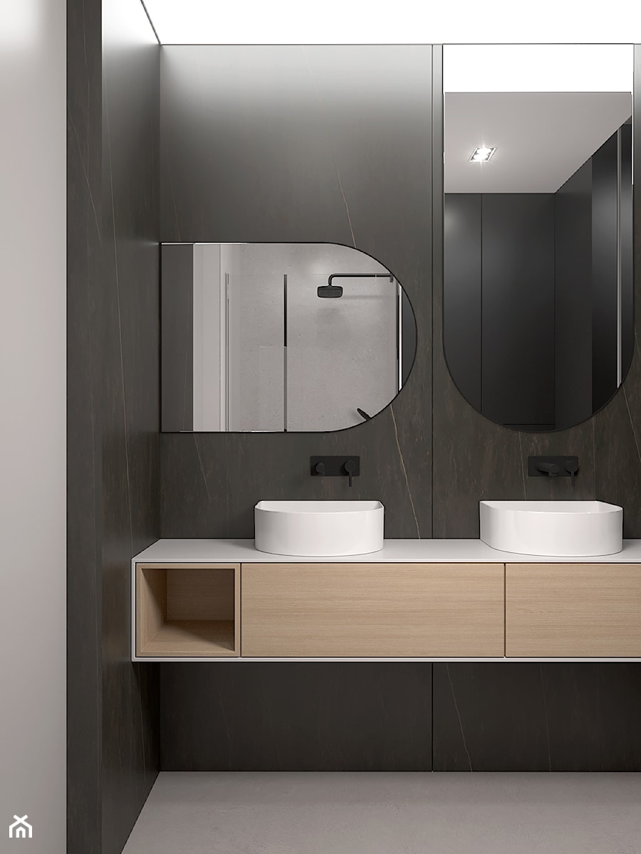 M558 Mieszkanie w Krakowie - Mała bez okna z lustrem łazienka, styl minimalistyczny - zdjęcie od Mist Architects