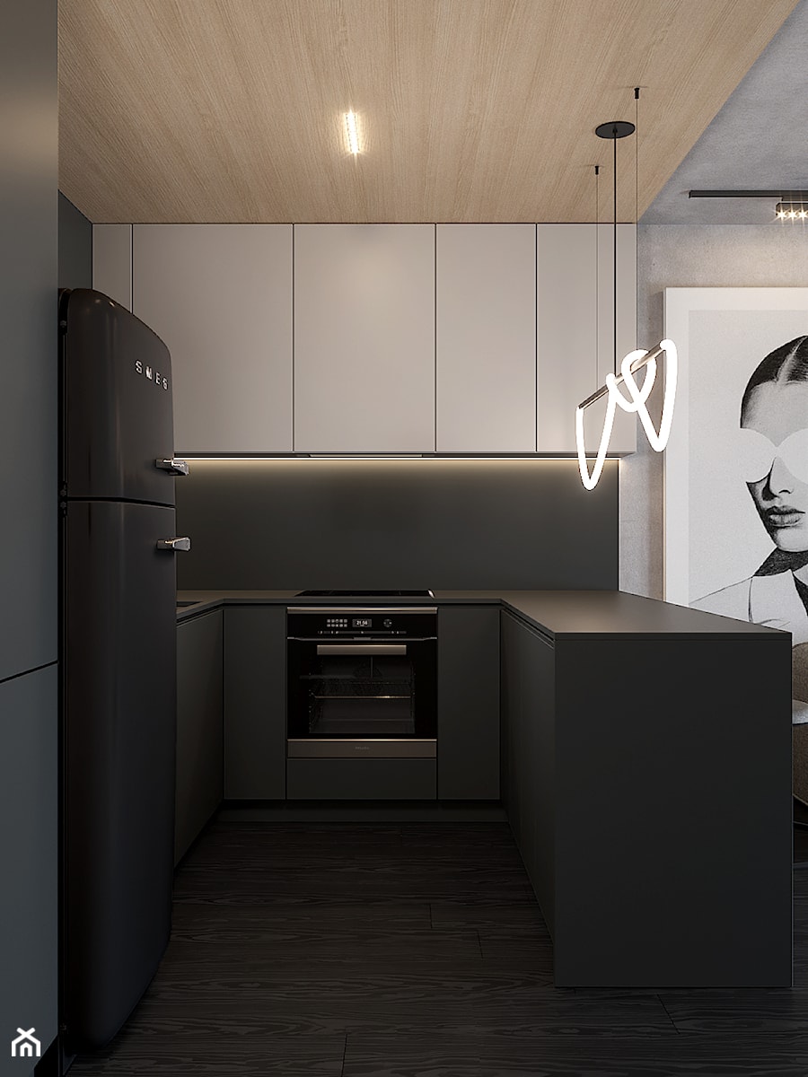 M598 Mieszkanie w Krakowie - Mała otwarta kuchnia w kształcie litery u, styl minimalistyczny - zdjęcie od Mist Architects