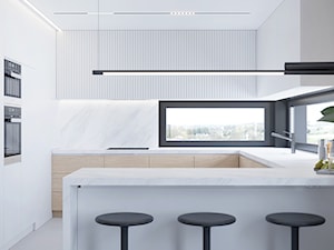 D557 Dom w Bibicach - Średnia otwarta beżowa biała z zabudowaną lodówką kuchnia w kształcie litery g, styl nowoczesny - zdjęcie od Mist Architects