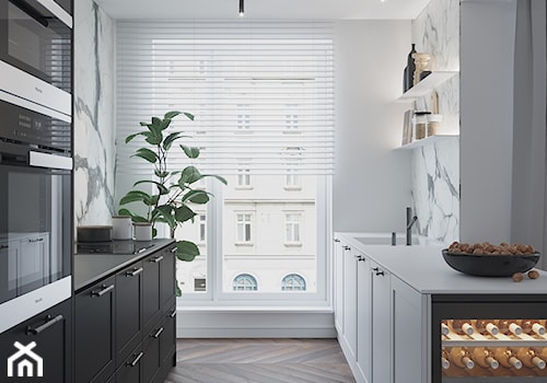 M489 Mieszkanie w Krakowie - Średnia otwarta biała z zabudowaną lodówką kuchnia dwurzędowa, styl tradycyjny - zdjęcie od Mist Architects