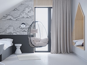 D557 Dom w Bibicach - Średni beżowy biały czarny pokój dziecka dla dziecka, styl nowoczesny - zdjęcie od Mist Architects
