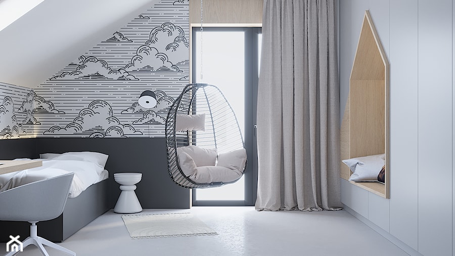 D557 Dom w Bibicach - Średni beżowy biały czarny pokój dziecka dla dziecka, styl nowoczesny - zdjęcie od Mist Architects